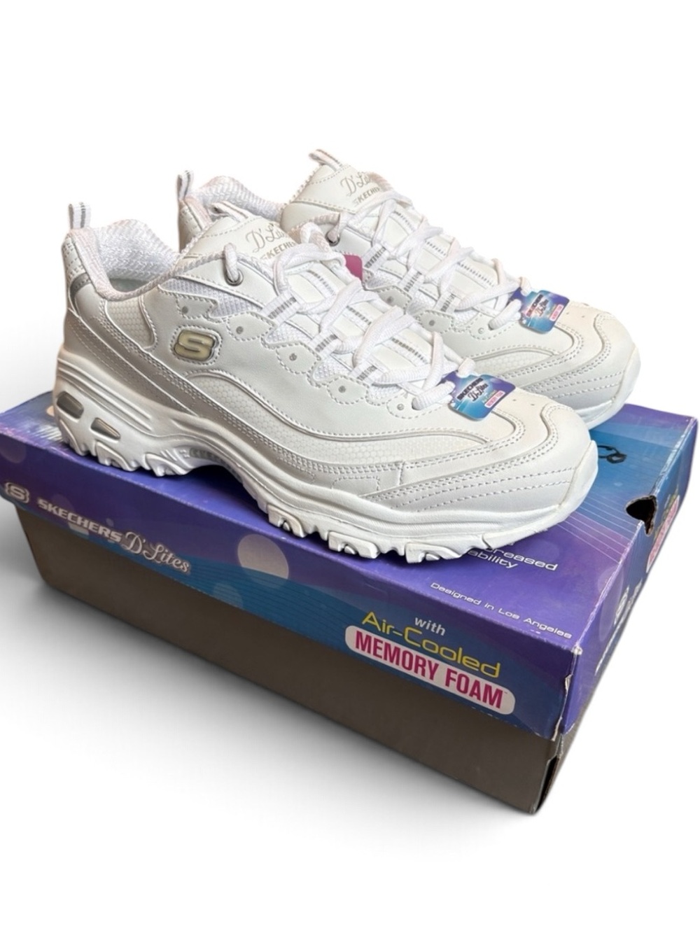Skechers D'Lites Fresh Start Sneakers Women's 11 White/Silver NIB READ